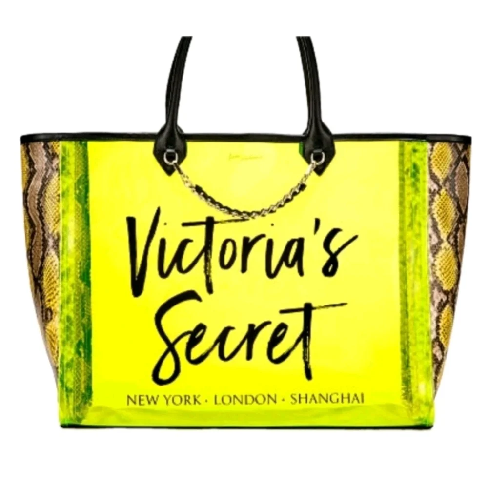 Victoria's Secret Snake Python Transparent Clear Plastic Yellow Tote NWT